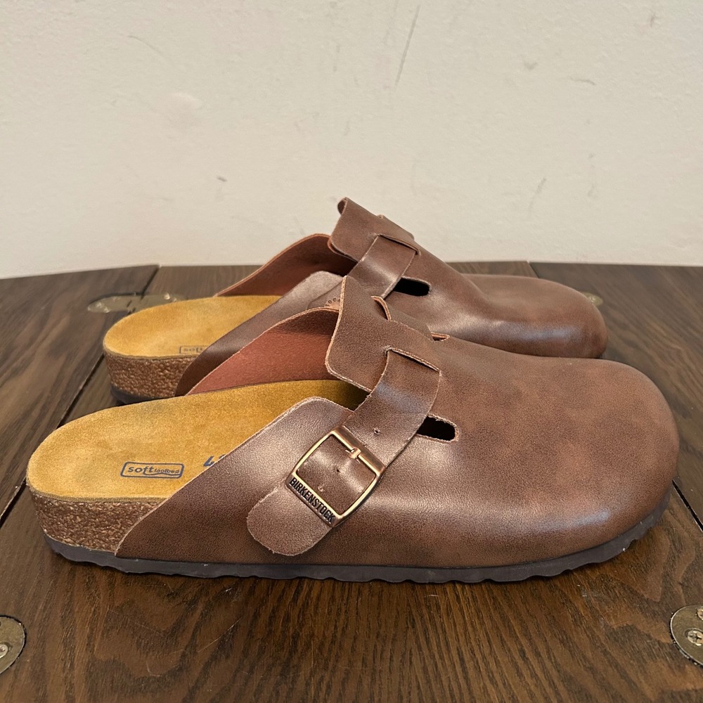 Birkenstock Boston Soft Footbed Tobacco Brown Waxy Leather Clogs EU 41 L10 M8
